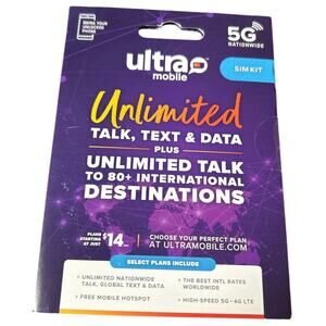 Ultra Mobile Sim Card Unlimited Talk, Text & Data Sim Kit BYOP New